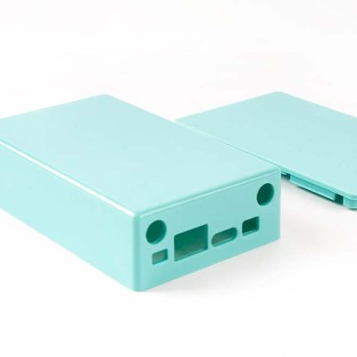 plastic injection moulded enclosure with a blue painted surface finish