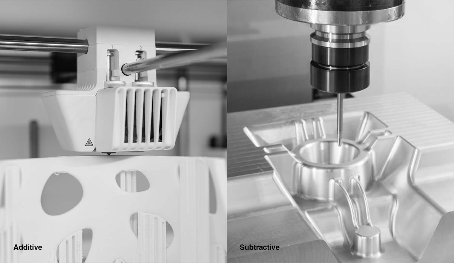 additive manufacturing (3D printing) vs subtractive manufacturing (CNC)