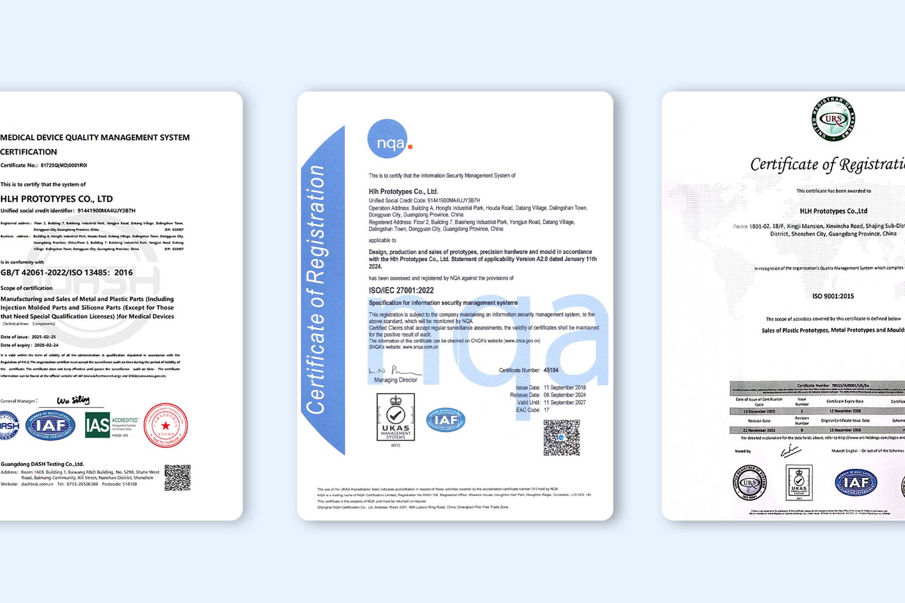 HLH Rapid ISO and IATF Quality Certifications